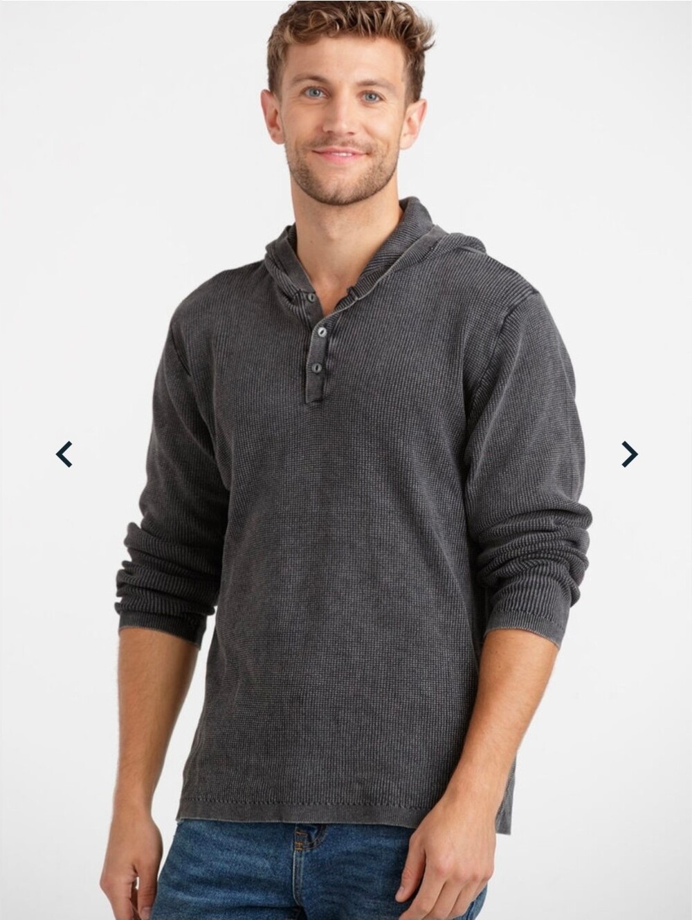 NWT Warehouse One - Waffle Knit Hooded Henley Pullover - Charcoal